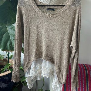 Millau LF small Lightweight Sheer Sweater With Lace Trim Detail